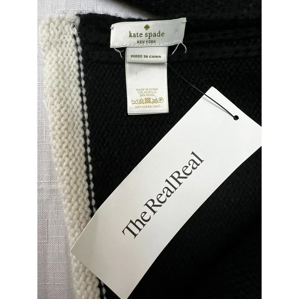 kate spade new york Knitted Winter Scarf Black‎ White Trim Wool Blend 10